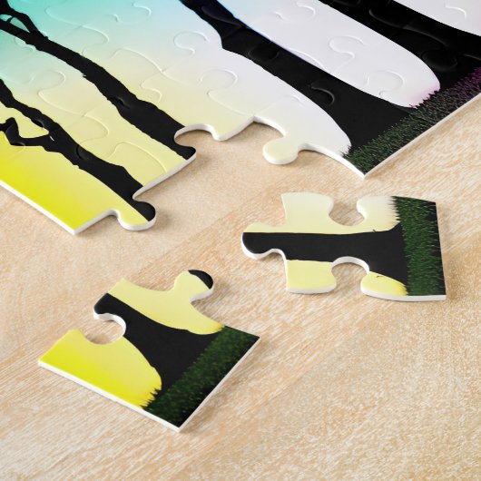 Rainbow Vibransky über Schwarze Silhouette Puzzle (Seite)