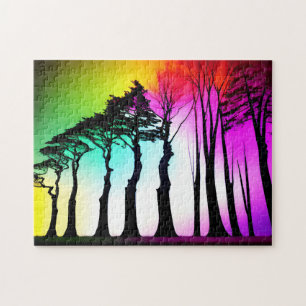 Rainbow Vibransky über Schwarze Silhouette Puzzle