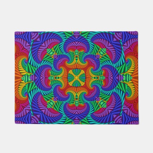 Rainbow Vintag Psychedelic Fraktal Kaleidoskop Fußmatte (Vorderseite)
