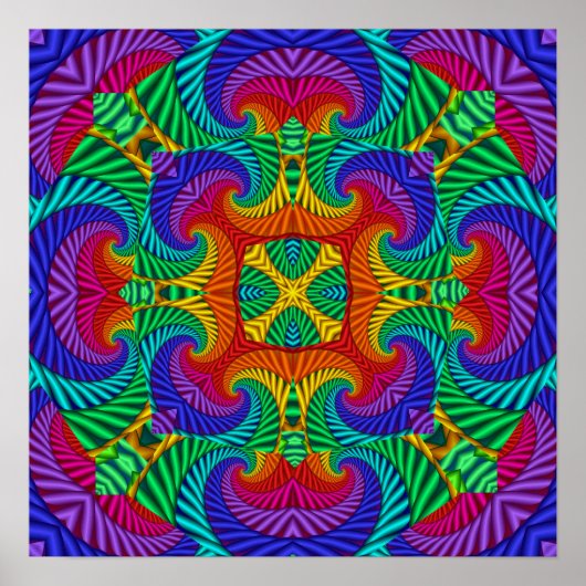 Rainbow Vintag Psychedelic Fraktal Kaleidoskop Poster (Vorne)
