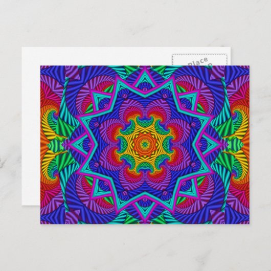Rainbow Vintag Psychedelic Fraktal Kaleidoskop Postkarte (Vorne/Hinten)