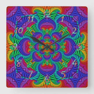 Rainbow Vintag Psychedelic Fraktal Kaleidoskop Quadratische Wanduhr