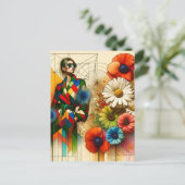 Rainbow Vintage Blume Modekizze Postkarte (Stehend Vorderseite)