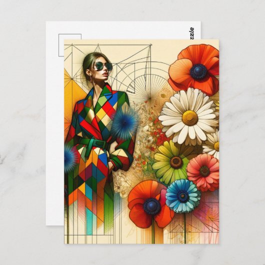 Rainbow Vintage Blume Modekizze Postkarte (Vorne/Hinten)