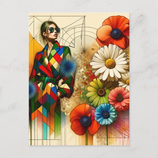 Rainbow Vintage Blume Modekizze Postkarte (Vorderseite)