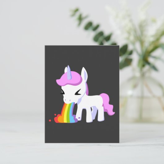 RAINBOW VOMIT UNICORN POSTCARDS POSTKARTE (Stehend Vorderseite)