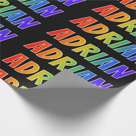 Rainbow Vorname "ADRIAN"; Fun & Colorful Geschenkpapier (Ecke)