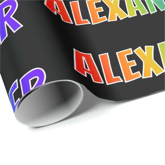 Rainbow Vorname "ALEXANDER"; Fun & Colorful Geschenkpapier (Rolleneckpunkt)