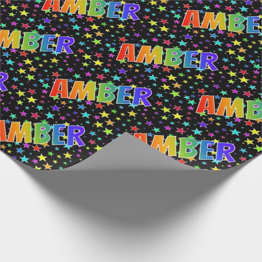 Rainbow Vorname "AMBER" + Sterne Geschenkpapier (Ecke)