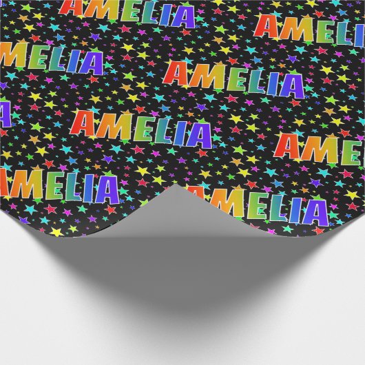 Rainbow Vorname "AMELIA" + Sterne Geschenkpapier (Ecke)