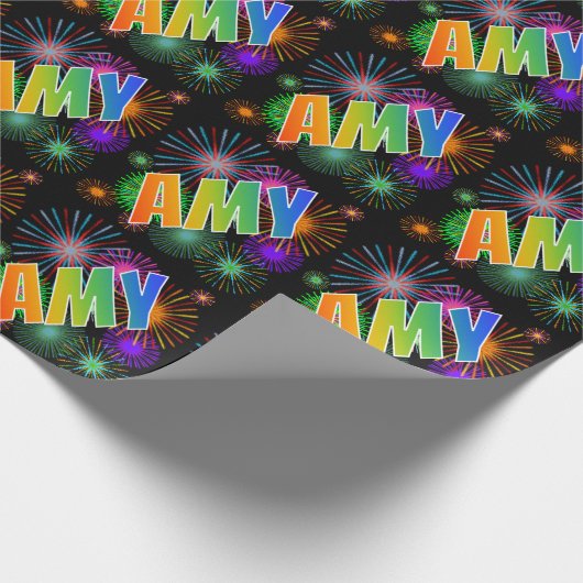 Rainbow Vorname "AMY" + Fireworks Geschenkpapier (Ecke)