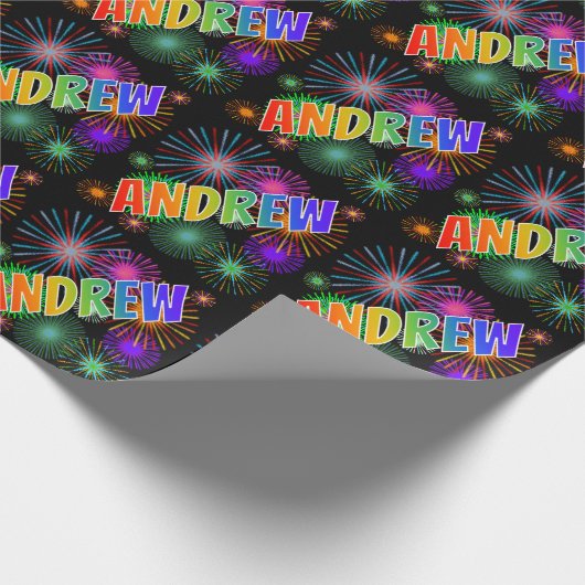 Rainbow Vorname "ANDREW" + Feuerwerk Geschenkpapier (Ecke)