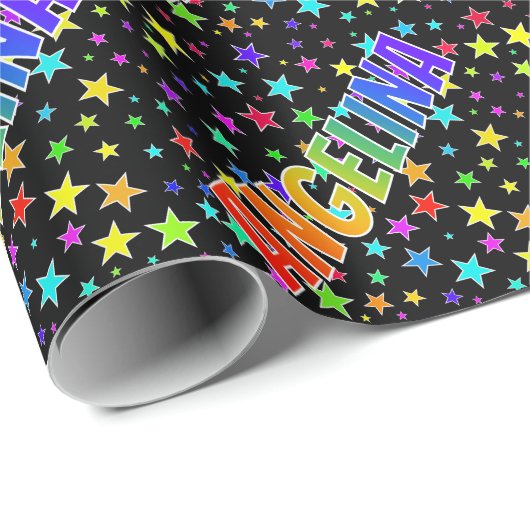 Rainbow Vorname "ANGELINA" + Sterne Geschenkpapier (Rolleneckpunkt)