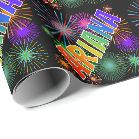 Rainbow Vorname "ARIANA" + Feuerwerke Geschenkpapier (Rolleneckpunkt)