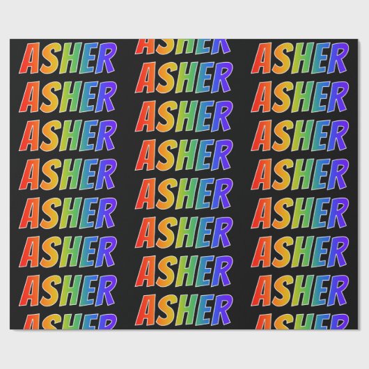 Rainbow Vorname "ASHER"; Fun & Colorful Geschenkpapier (Flach)