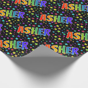 Rainbow Vorname "ASHER" + Sterne Geschenkpapier