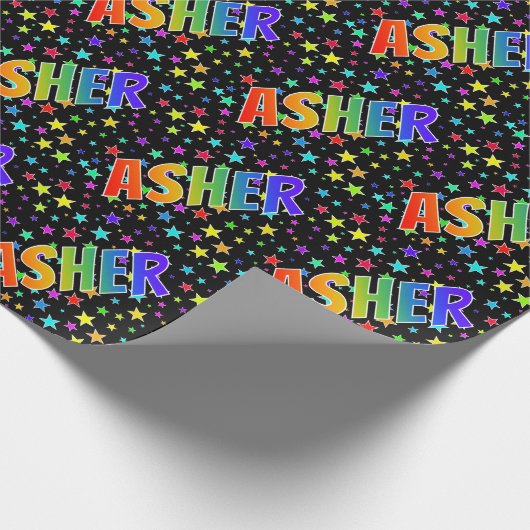 Rainbow Vorname "ASHER" + Sterne Geschenkpapier (Ecke)