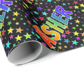 Rainbow Vorname "ASHER" + Sterne Geschenkpapier (Rolleneckpunkt)