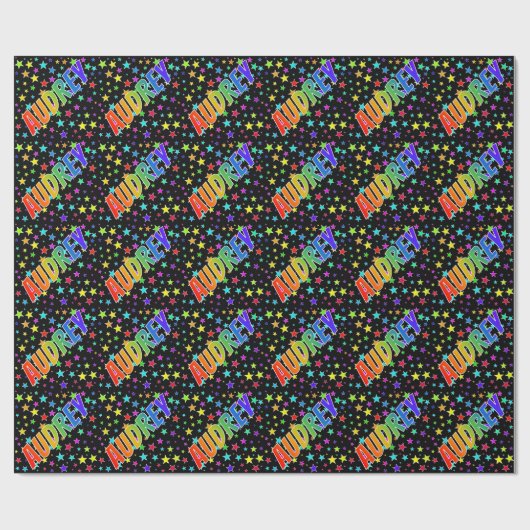 Rainbow Vorname "AUDREY" + Sterne Geschenkpapier (Flach)