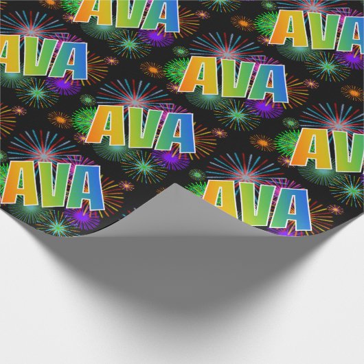 Rainbow Vorname "AVA" + Fireworks Geschenkpapier (Ecke)