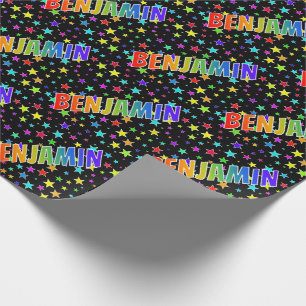 Rainbow Vorname "BENJAMIN" + Sterne Geschenkpapier