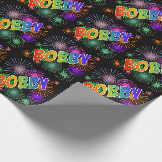 Rainbow Vorname "BOBBY" + Feuerwerk Geschenkpapier (Ecke)