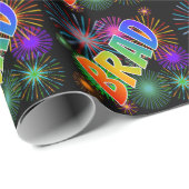 Rainbow Vorname "BRAD" + Feuerwerk Geschenkpapier (Rolleneckpunkt)