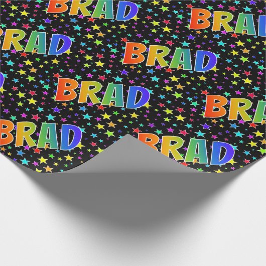 Rainbow Vorname "BRAD" + Sterne Geschenkpapier (Ecke)