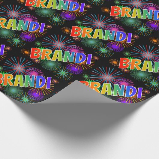 Rainbow Vorname "BRANDI" + Feuerwerkskörper Geschenkpapier (Ecke)