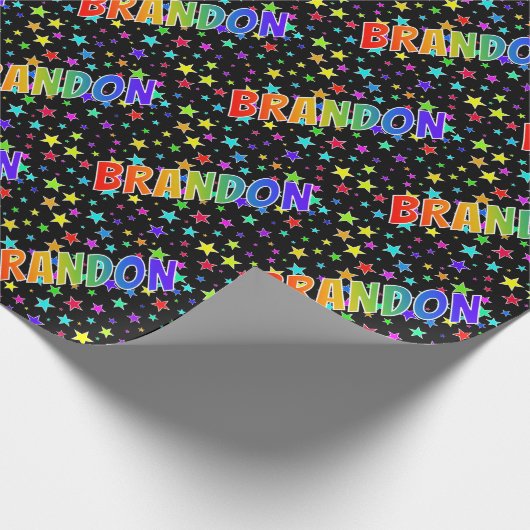 Rainbow Vorname "BRANDON" + Sterne Geschenkpapier (Ecke)