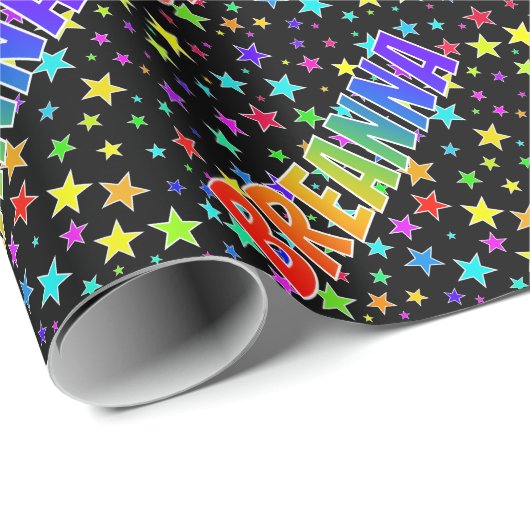 Rainbow Vorname "BREANNA" + Sterne Geschenkpapier (Rolleneckpunkt)