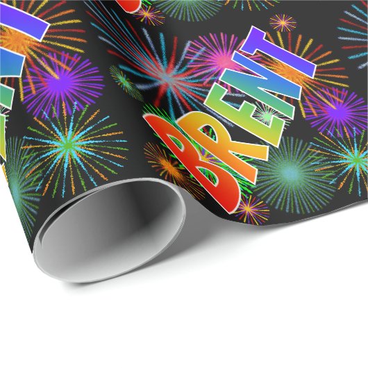 Rainbow Vorname "BRENT" + Feuerwerk Geschenkpapier (Rolleneckpunkt)