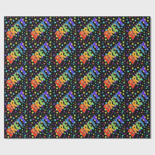 Rainbow Vorname "BRETT" + Sterne Geschenkpapier (Flach)