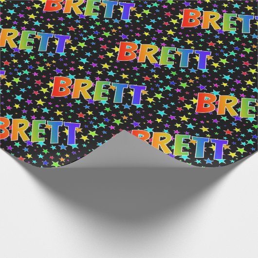 Rainbow Vorname "BRETT" + Sterne Geschenkpapier (Ecke)