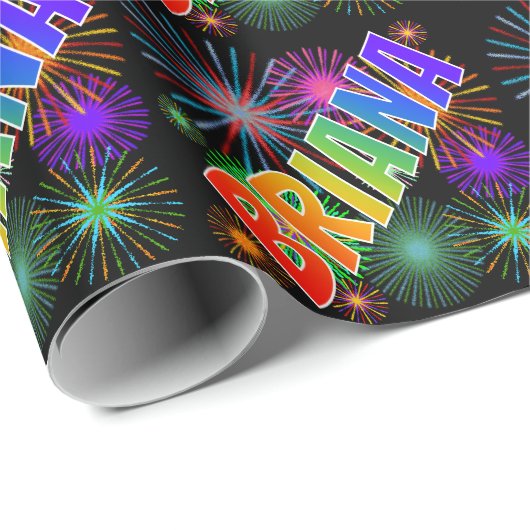 Rainbow Vorname "BRIANA" + Feuerwerkskörper Geschenkpapier (Rolleneckpunkt)