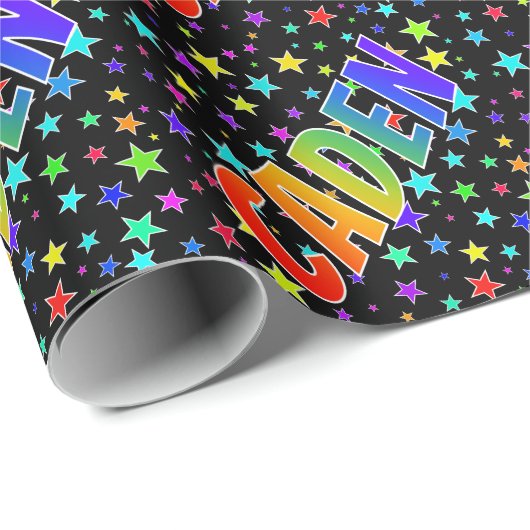 Rainbow Vorname "CADEN" + Sterne Geschenkpapier (Rolleneckpunkt)