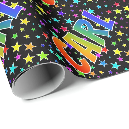 Rainbow Vorname "CARL" + Sterne Geschenkpapier (Rolleneckpunkt)
