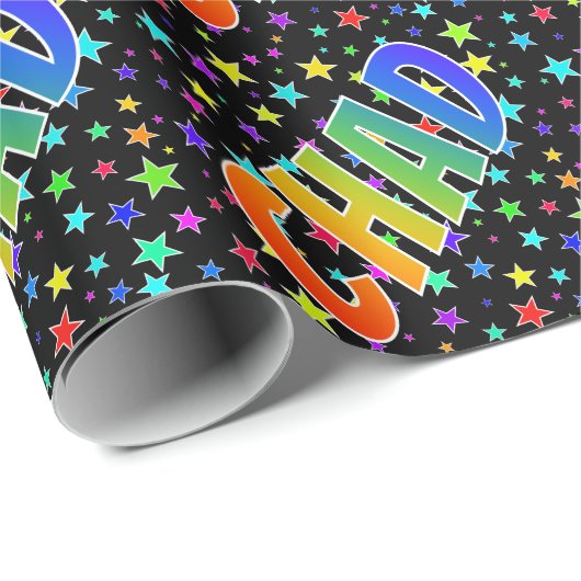 Rainbow Vorname "CHAD" + Sterne Geschenkpapier (Rolleneckpunkt)