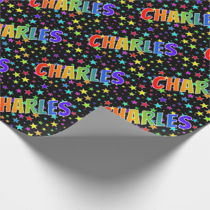 Rainbow Vorname "CHARLES" + Sterne Geschenkpapier