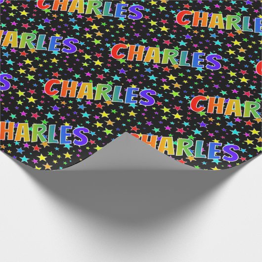 Rainbow Vorname "CHARLES" + Sterne Geschenkpapier (Ecke)