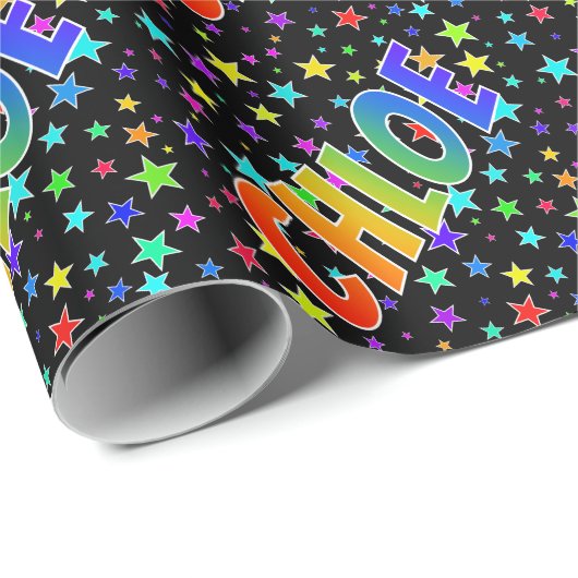 Rainbow Vorname "CHLOE" + Sterne Geschenkpapier (Rolleneckpunkt)