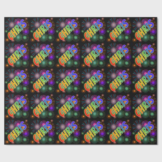 Rainbow Vorname "CHRIS" + Feuerwerkskörper Geschenkpapier (Flach)