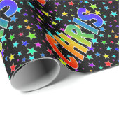 Rainbow Vorname "CHRIS" + Sterne Geschenkpapier (Rolleneckpunkt)