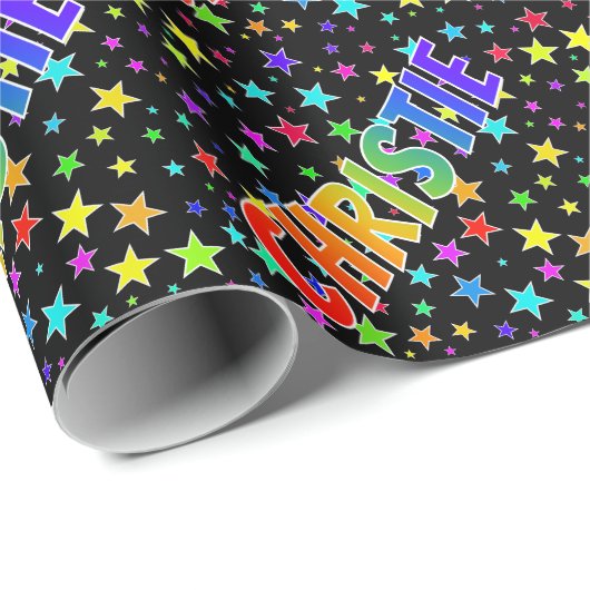 Rainbow Vorname "CHRISTIE" + Sterne Geschenkpapier (Rolleneckpunkt)