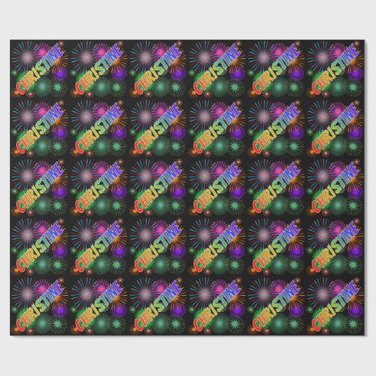 Rainbow Vorname "CHRISTINE" + Feuerwerkskörper Geschenkpapier (Flach)