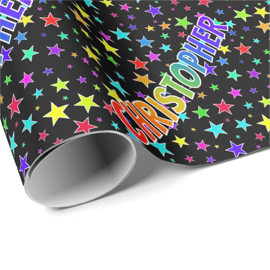 Rainbow Vorname "CHRISTOPHER" + Sterne Geschenkpapier (Rolleneckpunkt)