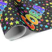 Rainbow Vorname "CORA" + Sterne Geschenkpapier (Rolleneckpunkt)