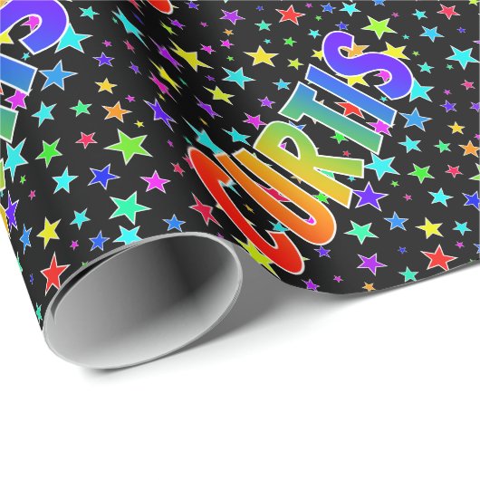 Rainbow Vorname "CURTIS" + Sterne Geschenkpapier (Rolleneckpunkt)
