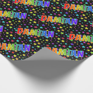 Rainbow Vorname "DAMIAN" + Sterne Geschenkpapier