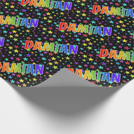 Rainbow Vorname "DAMIAN" + Sterne Geschenkpapier (Ecke)